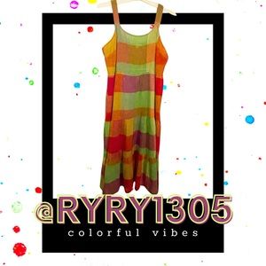 Women’s Beach Lunch Lounge Plaid Midi Sundress Colorful Flowy Beach Dress Size L
